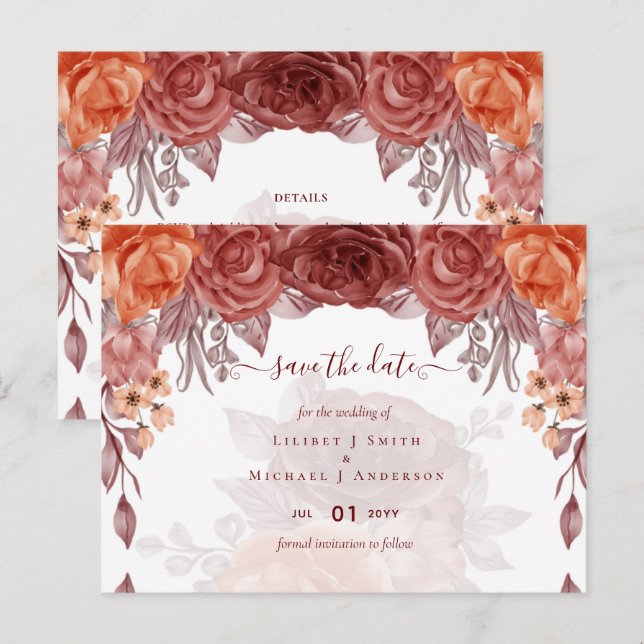 Cinnamon Terracotta FALL Floral Botanical WEDDING Postcard (Front/Back)