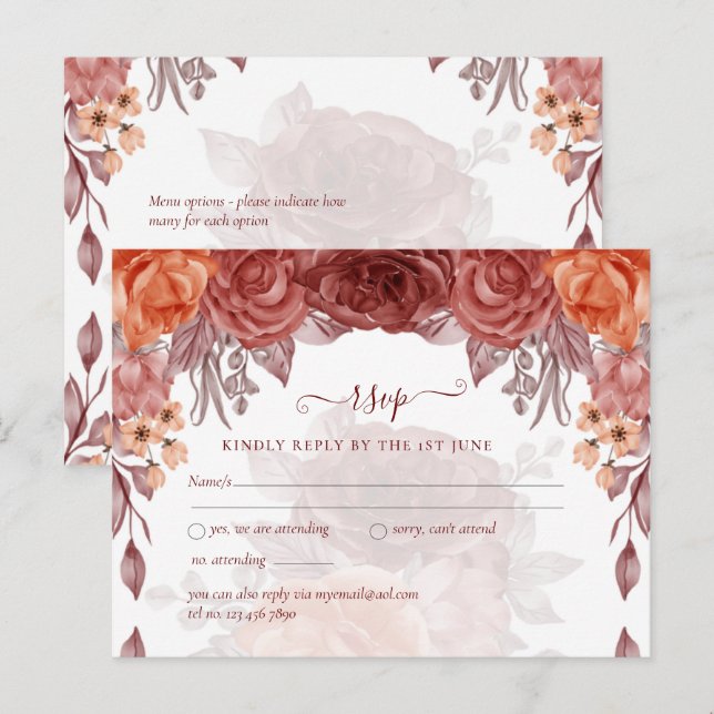 Cinnamon Terracotta FALL Floral Botanical WEDDING Postcard (Front/Back)