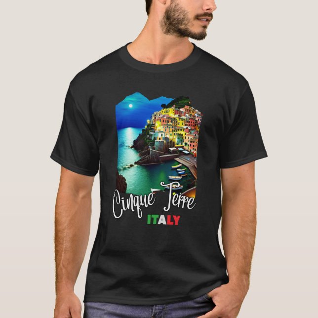 Cinque Terre At Night Painting Cinque Terre Souven T-Shirt (Front)