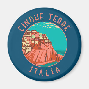 Cinque Terre Italy Distressed Circle Vintage Magnet