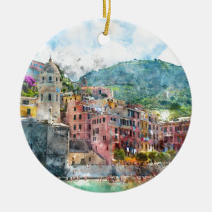 Cinque Terre Italy in the Italian Riviera Ceramic Tree Decoration