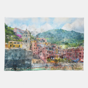 Cinque Terre Italy in the Italian Riviera Tea Towel