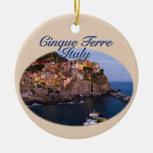 Cinque Terre, Italy: Romantic Evening Ceramic Tree Decoration