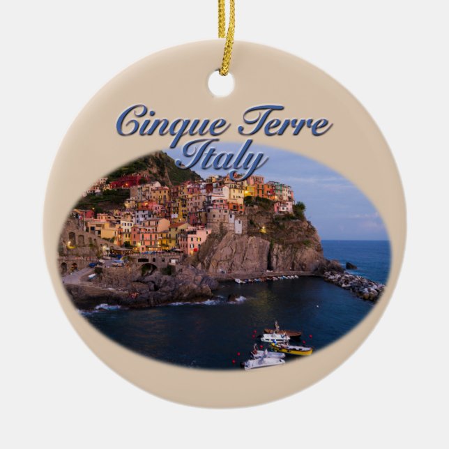 Cinque Terre, Italy: Romantic Evening Ceramic Tree Decoration (Front)