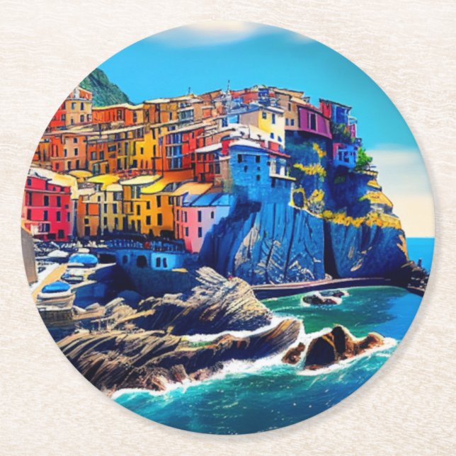 Cinque Terre, Italy Round Paper Coaster (Front)