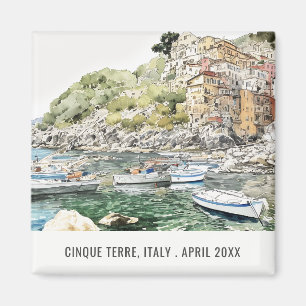 Cinque Terre Italy Sea Watercolor Italian Travel Magnet