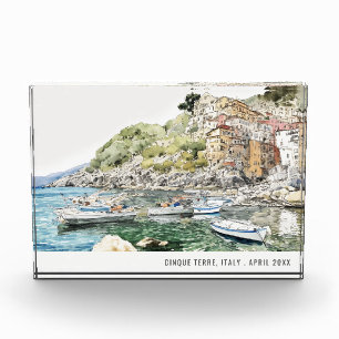 Cinque Terre Italy Sea Watercolor Italian Travel Photo Block