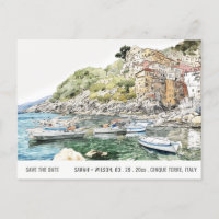 Cinque Terre Italy Sea Watercolor Save The Date