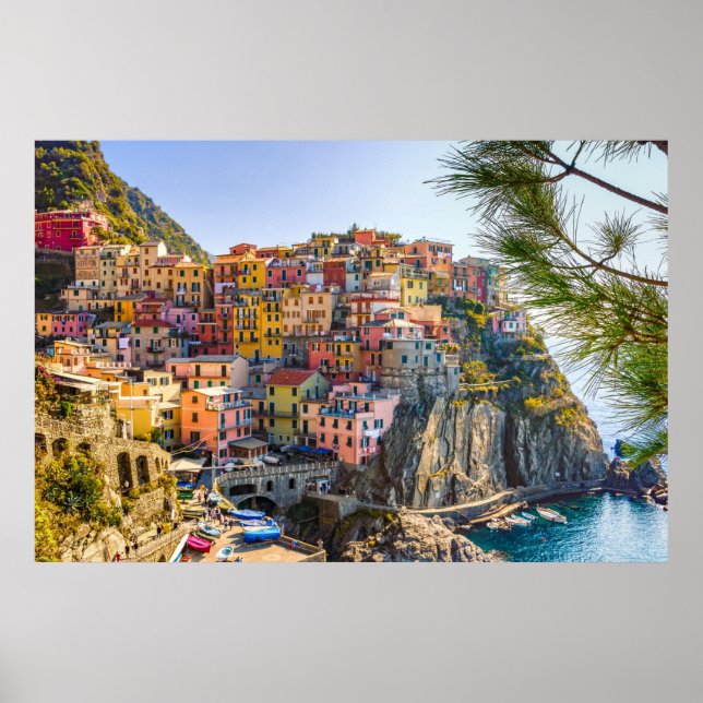 Cinque Terre, Italy Seaside Old Village Buildings Poster (Front)