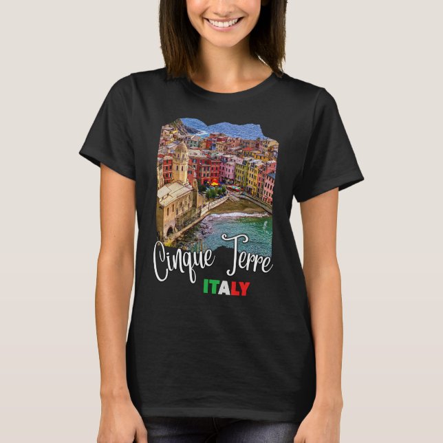 Cinque Terre Italy Souvenirs Cinque Terre Aerial V T-Shirt (Front)