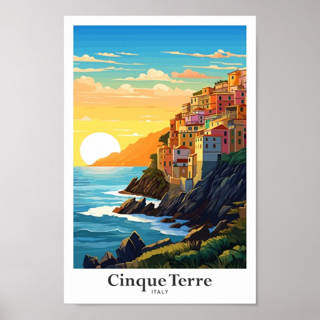 Cinque Terre Italy Travel Art Vintage Illustration Poster (Front)