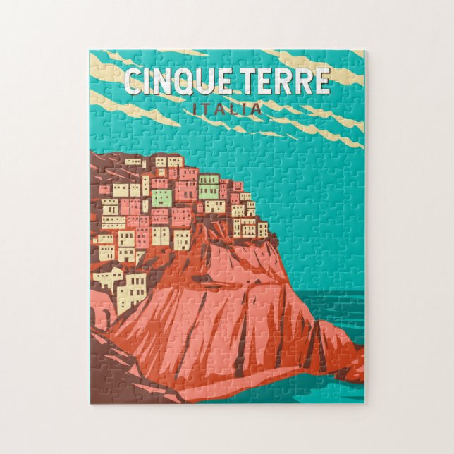 Cinque Terre Italy Travel Art Vintage Jigsaw Puzzle (Vertical)