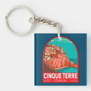 Cinque Terre Italy Travel Art Vintage Key Ring