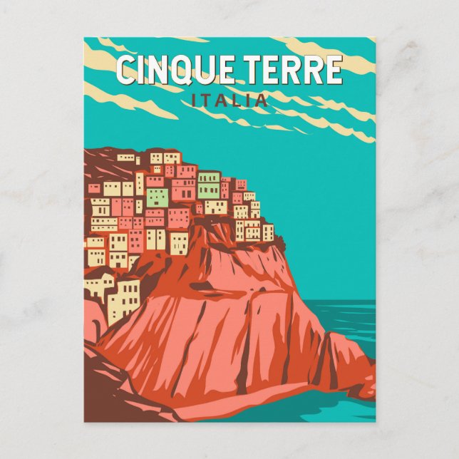 Cinque Terre Italy Travel Art Vintage Postcard (Front)