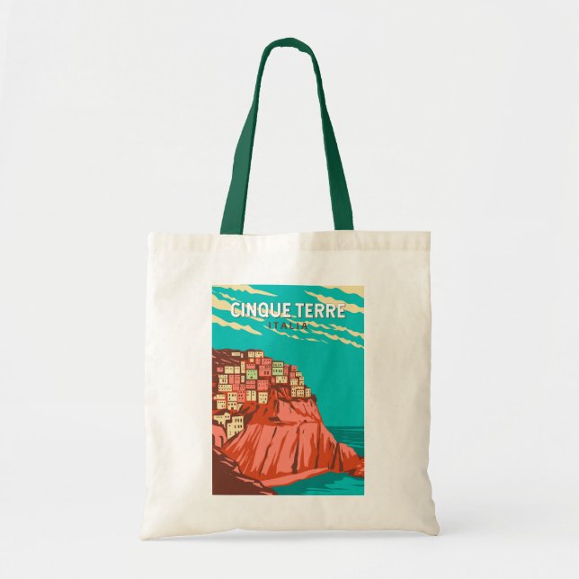 Cinque Terre Italy Travel Art Vintage Tote Bag (Front)