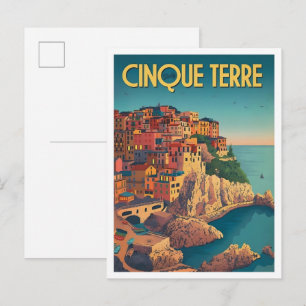 Cinque Terre Italy Vintage Art Travel Postcard