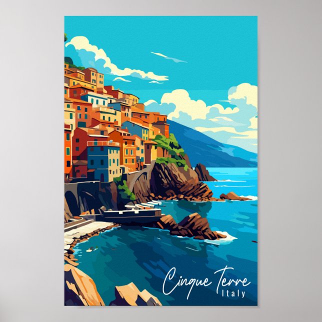 Cinque Terre Italy vintage travel illustration Poster (Front)