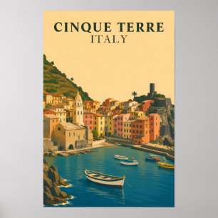 Cinque Terre Italy Vintage Travel Italian Riviera Poster