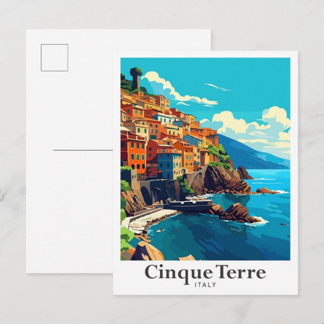 Cinque Terre Italy Vintage Travel Portrait  Postcard (Front/Back)