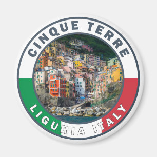 Cinque Terre Italy Watercolor Vintage Circle  Magnet