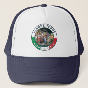 Cinque Terre Italy Watercolor Vintage Circle Trucker Hat