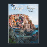 Cinque Terre Italy Watercolor Vintage Postcard<br><div class="desc">Cinque Terre retro travel art design. Cinque Terre is a string of centuries-old seaside villages on the rugged Italian Riviera coastline.</div>