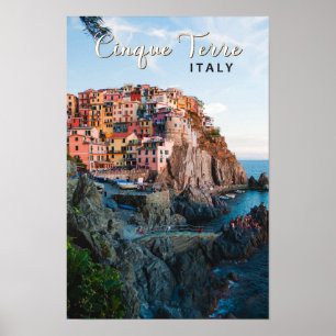 Cinque Terre Italy Watercolor Vintage Poster