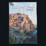 Cinque Terre Italy Watercolor Vintage  Tea Towel<br><div class="desc">Cinque Terre retro travel art design. Cinque Terre is a string of centuries-old seaside villages on the rugged Italian Riviera coastline.</div>