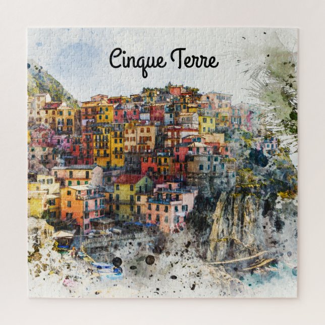 Cinque Terre Liguria Italy scene summer watercolor Jigsaw Puzzle (Vertical)