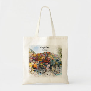 Cinque Terre Liguria Italy scene summer watercolor Tote Bag