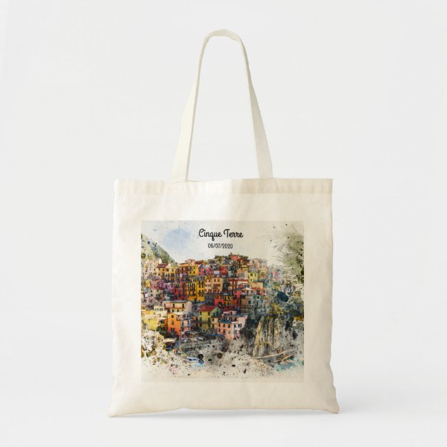 Cinque Terre Liguria Italy scene summer watercolor Tote Bag (Front)