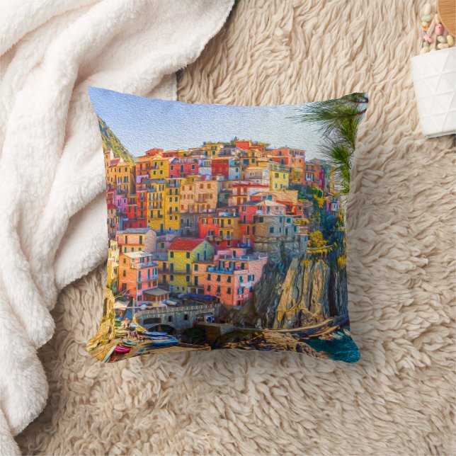 Cinque Terre Liguria Italy  Village Painting Cushion (Blanket)