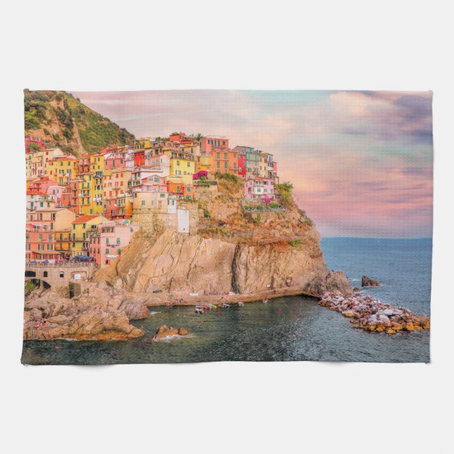 Cinque Terre, Sunset Tea Towel (Horizontal)