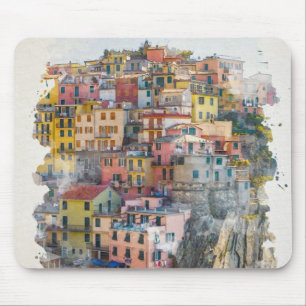 Cinque Terre Watercolor Art Mouse Mat