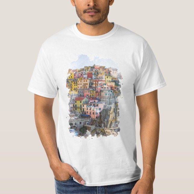 Cinque Terre Watercolor Art T-Shirt (Front)