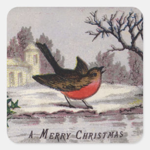 Circa 1865: A traditional Christmas robin Square Sticker