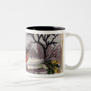 Circa 1865: A traditional Christmas robin Two-Tone Coffee Mug