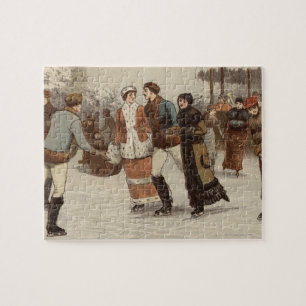 Circa 1899: Ice-skaters enjoying Christmas Jigsaw Puzzle
