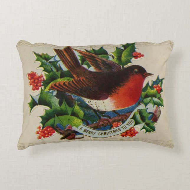 Circa 1900: A traditional Christmas robin Decorative Cushion (Front)