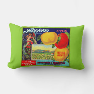 circa 1900 Appleton Apples crate label print Lumbar Cushion