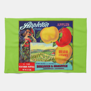 circa 1900 Appleton Apples crate label print Tea Towel