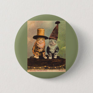 circa 1900 cats in hats RPPC 6 Cm Round Badge