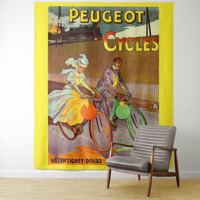 circa 1900 Peugeot bicycles ad Tapestry (In Situ)