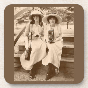 circa 1910 camera girls coaster
