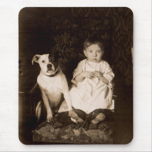 circa 1910 pitbull and baby RPPC Mouse Mat
