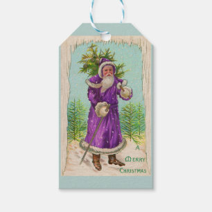 circa 1910 Santa Claus in purple robe Gift Tags