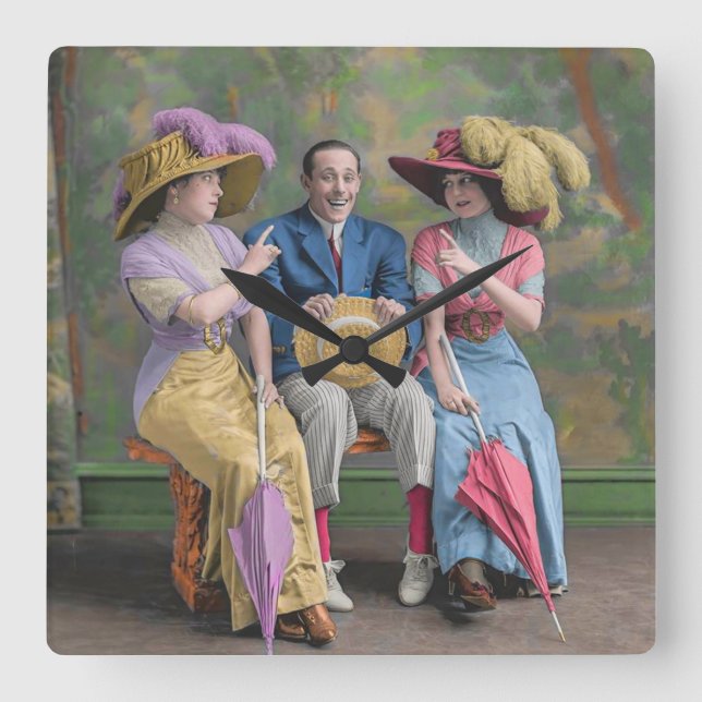 circa 1910 vaudeville performers print square wall clock (Front)
