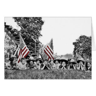 Circa 1910's Women with American Flag Charming