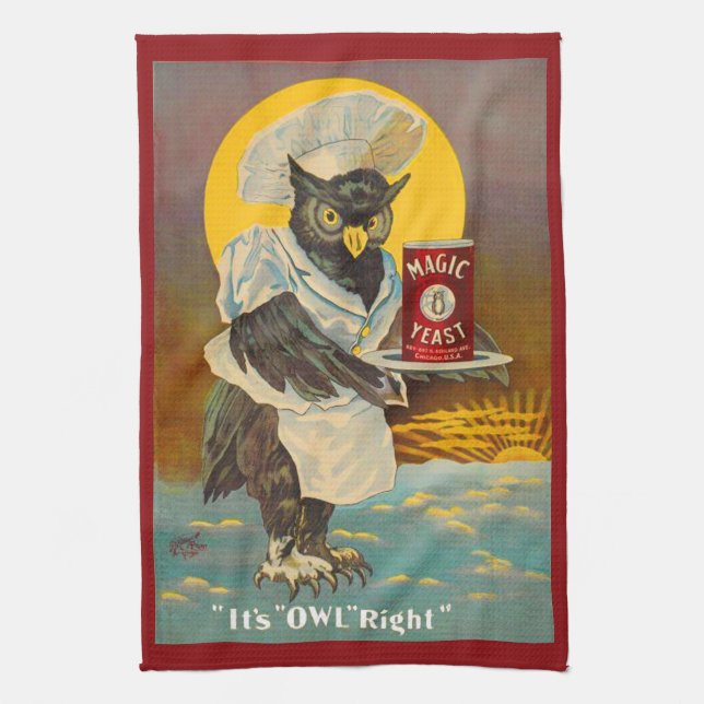 circa 1912 Magic Yeast owl ad print Tea Towel (Vertical)