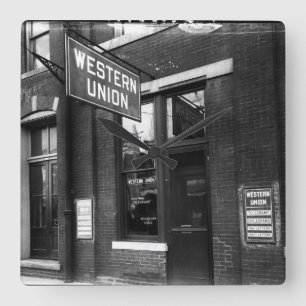 Circa 1925 Telegraph Station Old Black & White Square Wall Clock